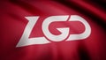 Cybergaming PSG.LGD flag is waving on transparent background. Close-up of waving flag with PSG.LGD cybergaming logo