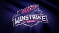 Cybergaming Winstrike flag is waving on transparent background. Close-up of waving flag with Winstrike cybergaming logo