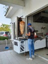 Kebab or shawarma is sold by hawkers in small roadside shops as a takeaway dish.