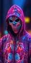 Cybermysticpunk Gothcore Creepypasta Skull Hoodie in Glowing Colors