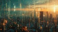 The Cybernetic City Twilight.AI generated image Royalty Free Stock Photo