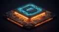 Cybernetic CPU chip with glowing neon pathways Royalty Free Stock Photo