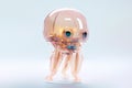 Cybernetic cute jellyfish robot with transparent glass body, 3D style digital illustration