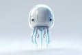 Cybernetic cute jellyfish robot with transparent glass body, 3D style digital illustration