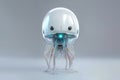 Cybernetic cute jellyfish robot with transparent glass body, 3D style digital illustration