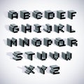 Cybernetic 3d alphabet letters, pixel art digital typescr