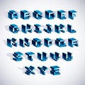 Cybernetic 3d alphabet letters, pixel art vector digital typescript. Pixel design elements, contemporary dotted font made in tech