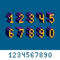 Cybernetic 3d numbers, pixel art numeration. Pixel design