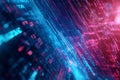 A cybernetic digital rain effect, featuring cascading streams of glowing AI-driven data, futuristic