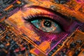 A cybernetic eye with circuit board background Royalty Free Stock Photo