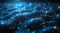 A cybernetic grid, illuminated by glowing lines and nodes, dominates the dark background, representing the integration and