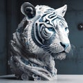 Cybernetic Guardian A Fusion of Futuristic Digital Art, Mechanical Designs, and Stone Sculptures in the Tiger Head Figurine