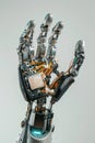 Cybernetic hand with tool under studio spotlight white background enhancing detail Royalty Free Stock Photo