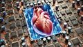 Cybernetic Heart Connected to a Futuristic Circuit Board