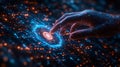 Cybernetic Human Hand Interacting with a Futuristic Digital Interface