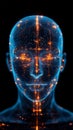 Cybernetic human head visualization with glowing neural connections, circuits. Abstract artificial intelligence concep