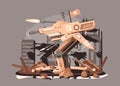 Cybernetic robot drone vector illustration. Steampunk cyborg flying robot monster flat style concept. Nano tech and