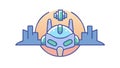 Cybernetic robot head with city, advanced AI and urban technological integration, vector design Generative AI Royalty Free Stock Photo