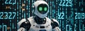 Cybernetic Sentinel: Glowing Robot in Binary Data Universe Royalty Free Stock Photo