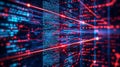 Cybernetic Symphony Red and Blue Code Streams Intertwine, Blurred Background, Digital Abstract
