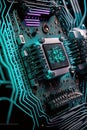 Cybernetic technology, motherboard with electronic circuits and CPU unit, Generative Ai