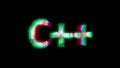 Cybernetic text C++ with massive chromatic aberrations distortion, isolated - object 3D illustration