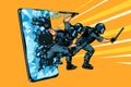 Cyberpolice concept. the state monitors the Internet. arrest the hacker. censorship and prohibition of freedom of speech