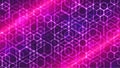 Cyberpunk abstract background. Neon banner template. Hexagon shapes