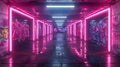 Cyberpunk Alley: Neon Glow and Graffiti Mystery. Concept Sci-fi Thriller, Urban Jungle, Retro Royalty Free Stock Photo