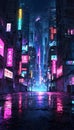 cyberpunk anime cityscape with vibrant neon lights empty background