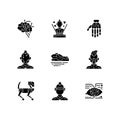 Cyberpunk attributes black glyph icons set on white space