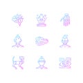 Cyberpunk attributes gradient linear vector icons set