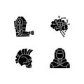Cyberpunk augmentations black glyph icons set on white space