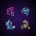 Cyberpunk augmentations neon light icons set