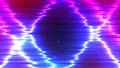 Cyberpunk background. Neon glitch backdrop. Retro future distortion pattern. Digital screen interference. Abstract bright light