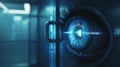 Cyberpunk biometric eye scan with access denied notification