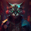 Cyberpunk Cat: Mysterious Mechanical Head in a Gloomy Atmosphere