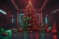 Cyberpunk Christmas 3D illustration of Christmas, New Year