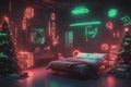 Cyberpunk Christmas 3D illustration of Christmas, New Year