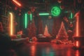 Cyberpunk Christmas 3D illustration of Christmas, New Year