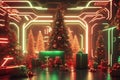 Cyberpunk Christmas 3D illustration of Christmas, New Year