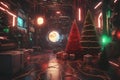 Cyberpunk Christmas 3D illustration of Christmas, New Year