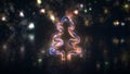 Cyberpunk christmas tree and fireworks 3D rendering