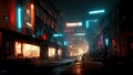 Cyberpunk city, abstract illustration, futuristic city, dystoptic artwork at night, 4k wallpaper, Royalty Free Stock Photo