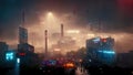 Cyberpunk city, abstract illustration, futuristic city, dystoptic artwork at night, 4k wallpaper, Royalty Free Stock Photo