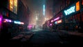 Cyberpunk city, abstract illustration, futuristic city, dystoptic artwork at night, 4k wallpaper, Royalty Free Stock Photo