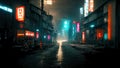Cyberpunk city, abstract illustration, futuristic city, dystoptic artwork at night, 4k wallpaper, Royalty Free Stock Photo