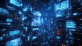 Cyberpunk Cityscape, A Digital Metropolis of Code and Light Royalty Free Stock Photo