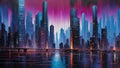 Cyberpunk cityscape. Maze of towering skyscrapers. AI generated