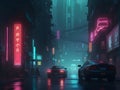 Neon Rain: A Cyberpunk Metropolis Alive with Techno-Glitz and Mechanical Pulse